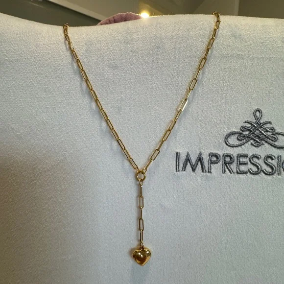 Paperclip Gold Chain with Puffed Heart 10k Gold Pendant Necklace - Picture 2 of 7